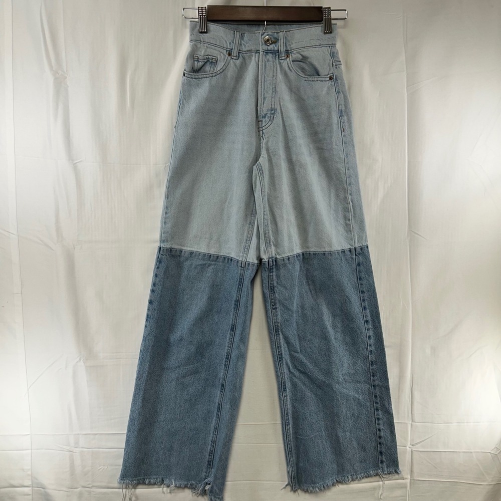 PacSun Baggy Jean Womens 22x29 Blue Two-Tone Colorblock High Rise Wide Leg Raw